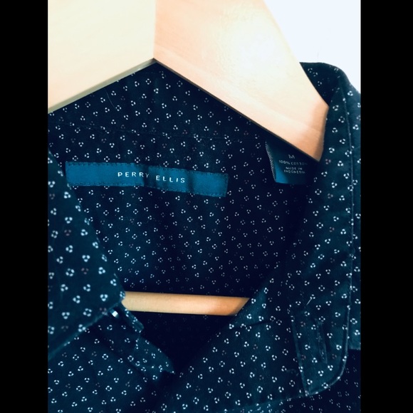 Perry Ellis Black Button Down with Dots - Picture 2 of 5